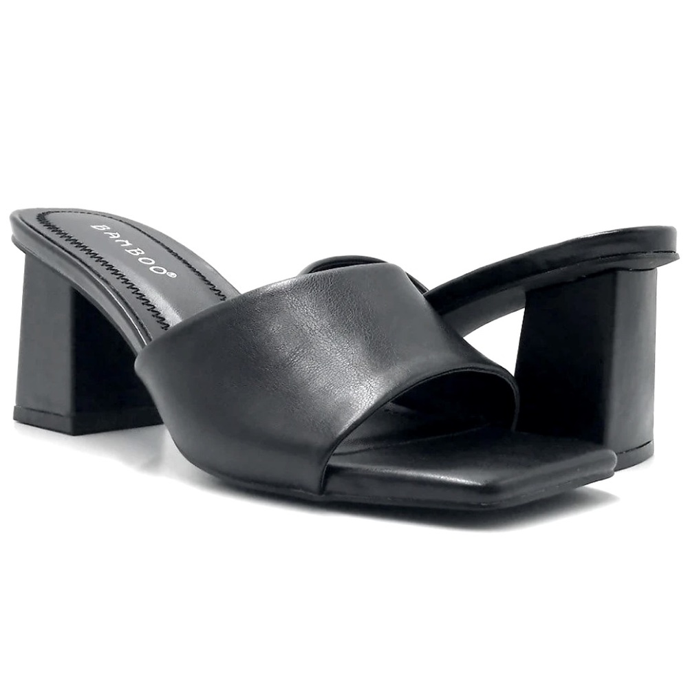 Bamboo one strap black mules